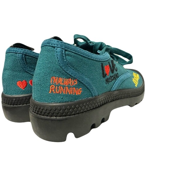 NEW Love Moschino Womens Size 8 Playful Embroidery  Teal Sneakers Black Lug Sole - Picture 5 of 11